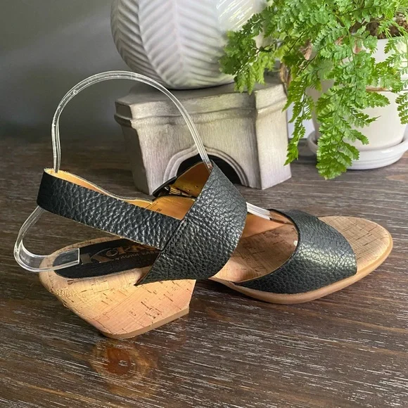 Kork-Ease Korks Laurelin Black Pebbled Leather Cork Block Heel Sandals Women 8 M - Picture 6 of 11
